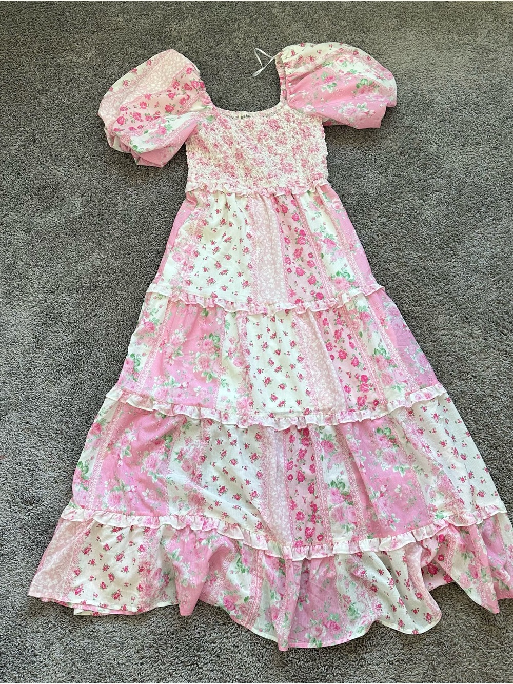 Peach Love California Pink Floral Tiered Maxi Dress